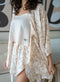 Women summer 3 piece pajama set Beige Top + Bold Floral Outline kimono & Short